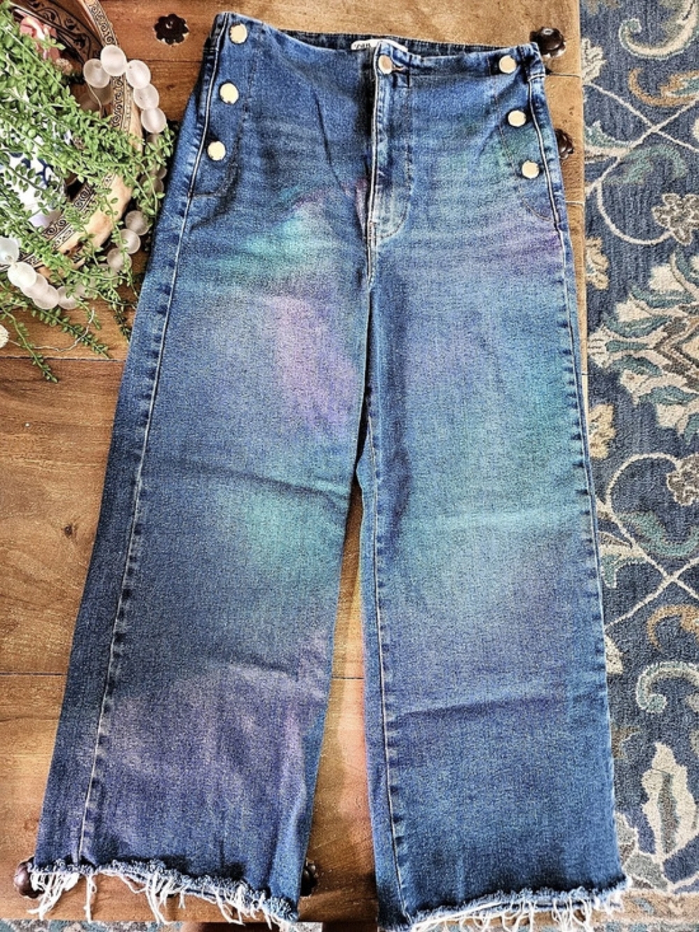 Zara Wide Leg Frayed Hem Jeans Blue Size 10